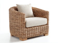 Poltrona da giardino - Fibra intrecciata-Legno-Tessuto - 90 x 87 x 83 cm - Marrone naturale-Beige chiaro - Stile organico contemporaneo