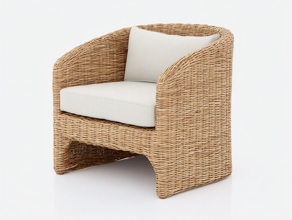 Poltrona da giardino - Fibra intrecciata-Tessuto - 85 x 83 x 84 cm - Beige naturale-Crema - Stile organico contemporaneo