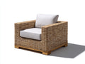 Poltrona da giardino - Fibra intrecciata-Legno-Tessuto - 93 x 89 x 83 cm - Beige naturale-Grigio chiaro - Stile moderno