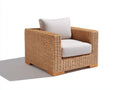 Poltrona da giardino - Fibra intrecciata-Legno-Tessuto - 91 x 88 x 82 cm - Marrone naturale-Beige chiaro - Stile contemporaneo