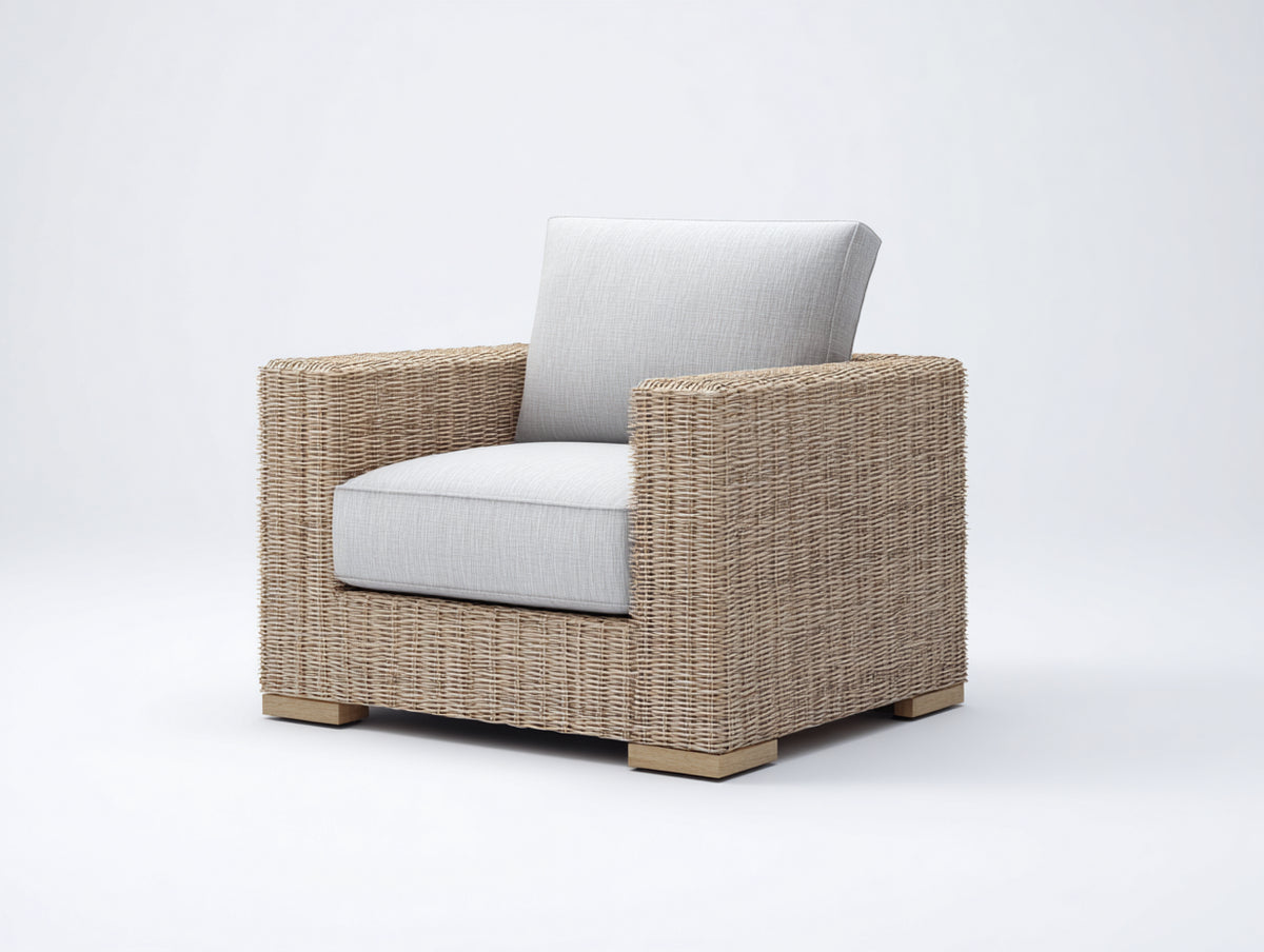 Poltrona da giardino - Fibra intrecciata-Tessuto - 92 x 88 x 84 cm - Beige naturale-Grigio chiaro - Stile contemporaneo