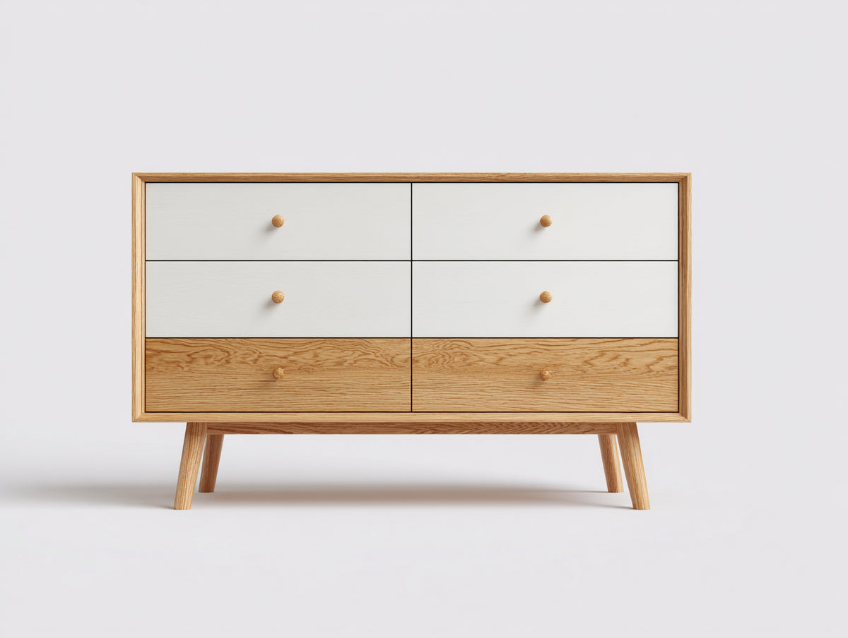 Cassettiera - Legno - 110 x 42 x 78 cm - Bianco-Legno naturale - Stile scandinavo