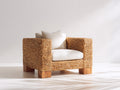 Poltrona da giardino - Fibra intrecciata-Legno-Tessuto - 94 x 90 x 82 cm - Marrone naturale-Crema - Stile rustico contemporaneo
