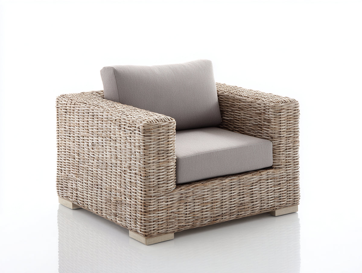 Poltrona da giardino - Fibra intrecciata-Tessuto - 91 x 88 x 83 cm - Beige chiaro-Tortora - Stile contemporaneo