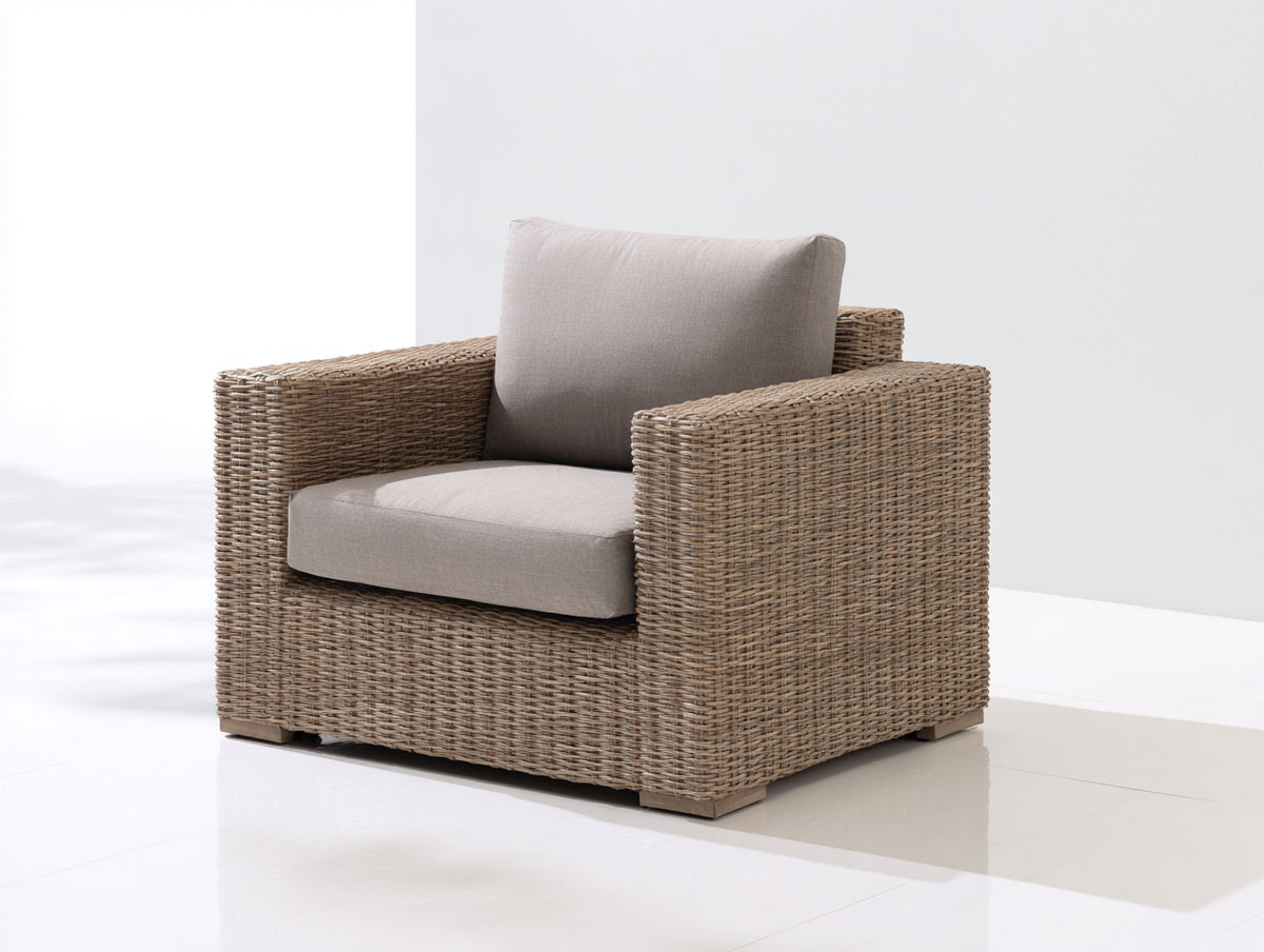 Poltrona da giardino - Fibra intrecciata-Tessuto - 92 x 89 x 84 cm - Beige tortora-Grigio beige - Stile contemporaneo
