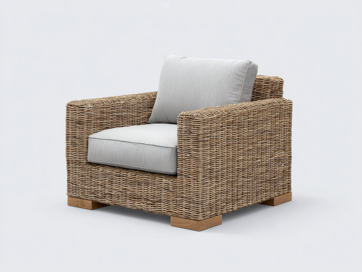 Poltrona da giardino - Fibra intrecciata-Tessuto - 94 x 91 x 86 cm - Marrone naturale-Grigio chiaro - Stile contemporaneo