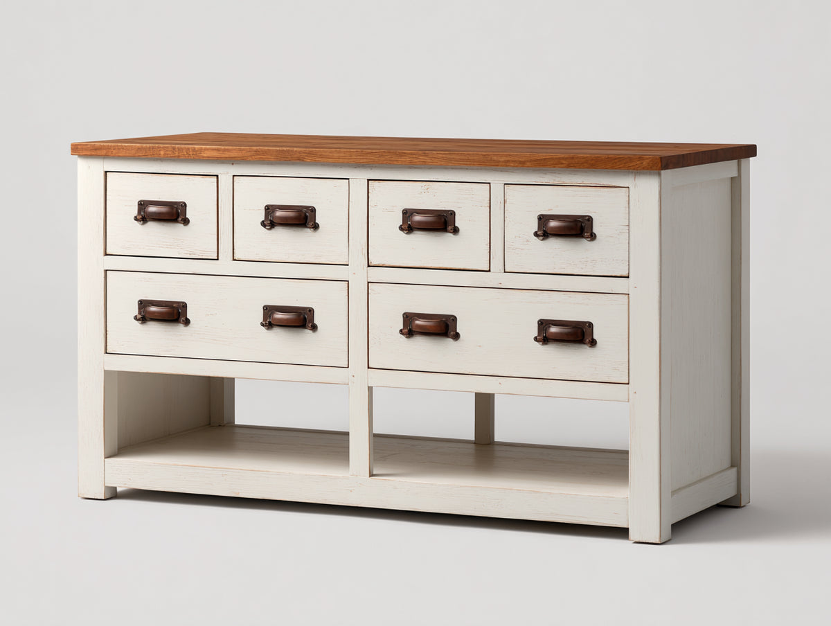 Cassettiera - Legno-Metallo - 130 x 45 x 85 cm - Bianco-Legno naturale - Stile rustico