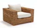 Poltrona da giardino - Fibra intrecciata-Legno-Tessuto - 97 x 93 x 84 cm - Marrone naturale-Avorio - Stile rustico contemporaneo