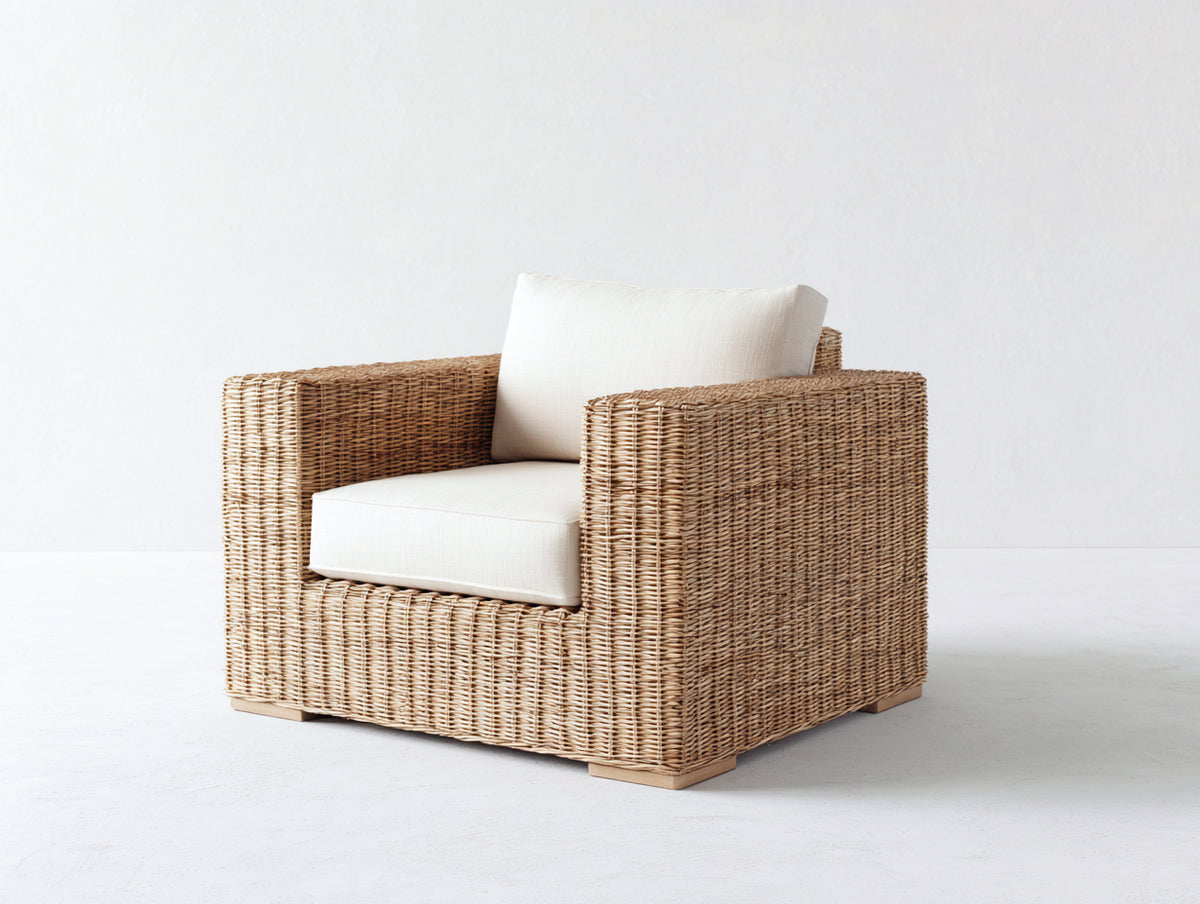 Poltrona da giardino - Fibra intrecciata-Tessuto - 90 x 87 x 82 cm - Marrone naturale-Crema - Stile moderno